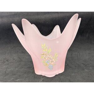 Viking Candle Holder Satin Pink Frosted Glass Handkerchief Flowers swung